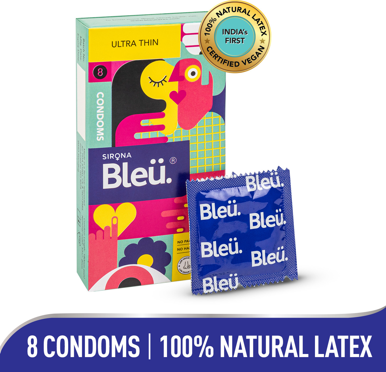 Image of Bleu Super Ultra Thin Condoms for Men | 100% Natural Latex, Vegan & Toxin Free Condom