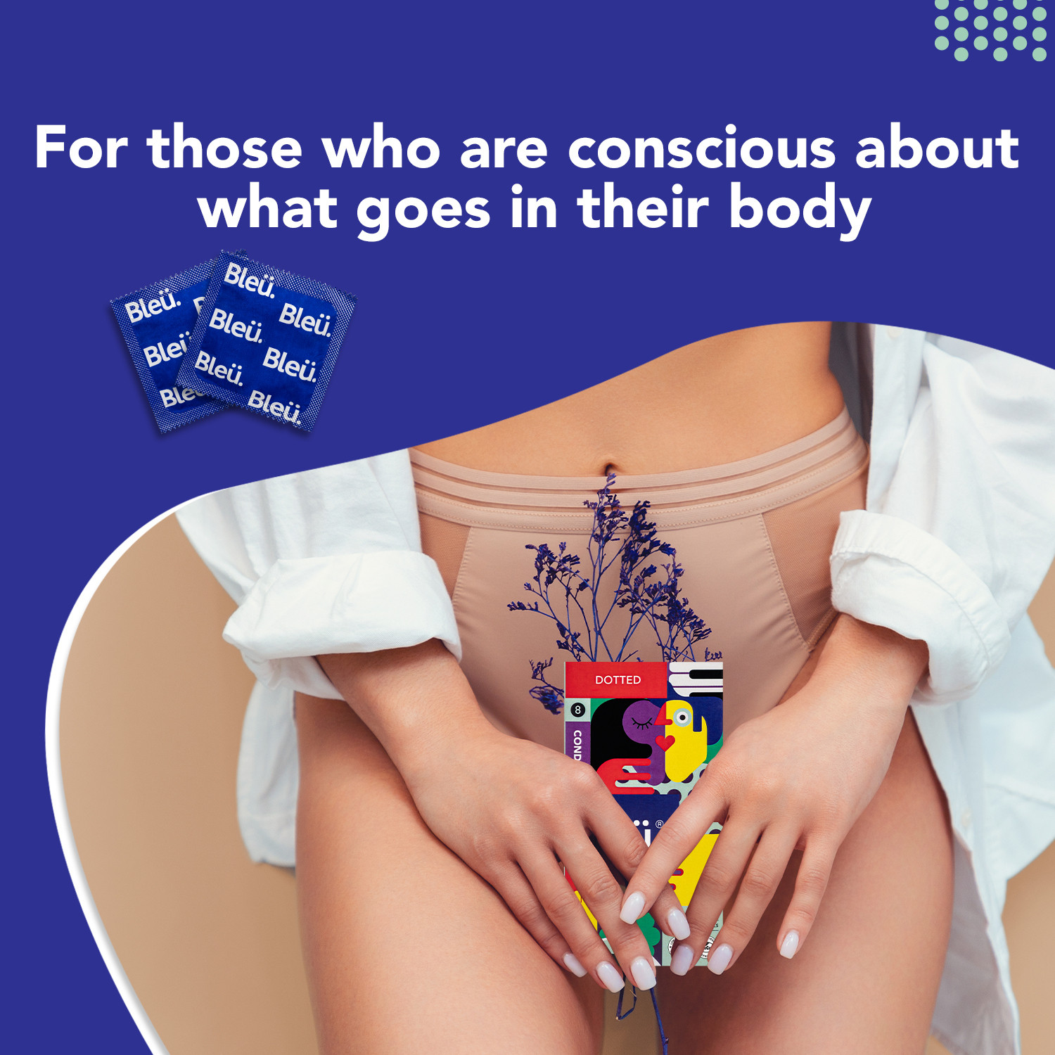 Image of Bleu Extra Dotted Condoms for Men | 100% Natural Latex, Vegan & Toxin Free Condom