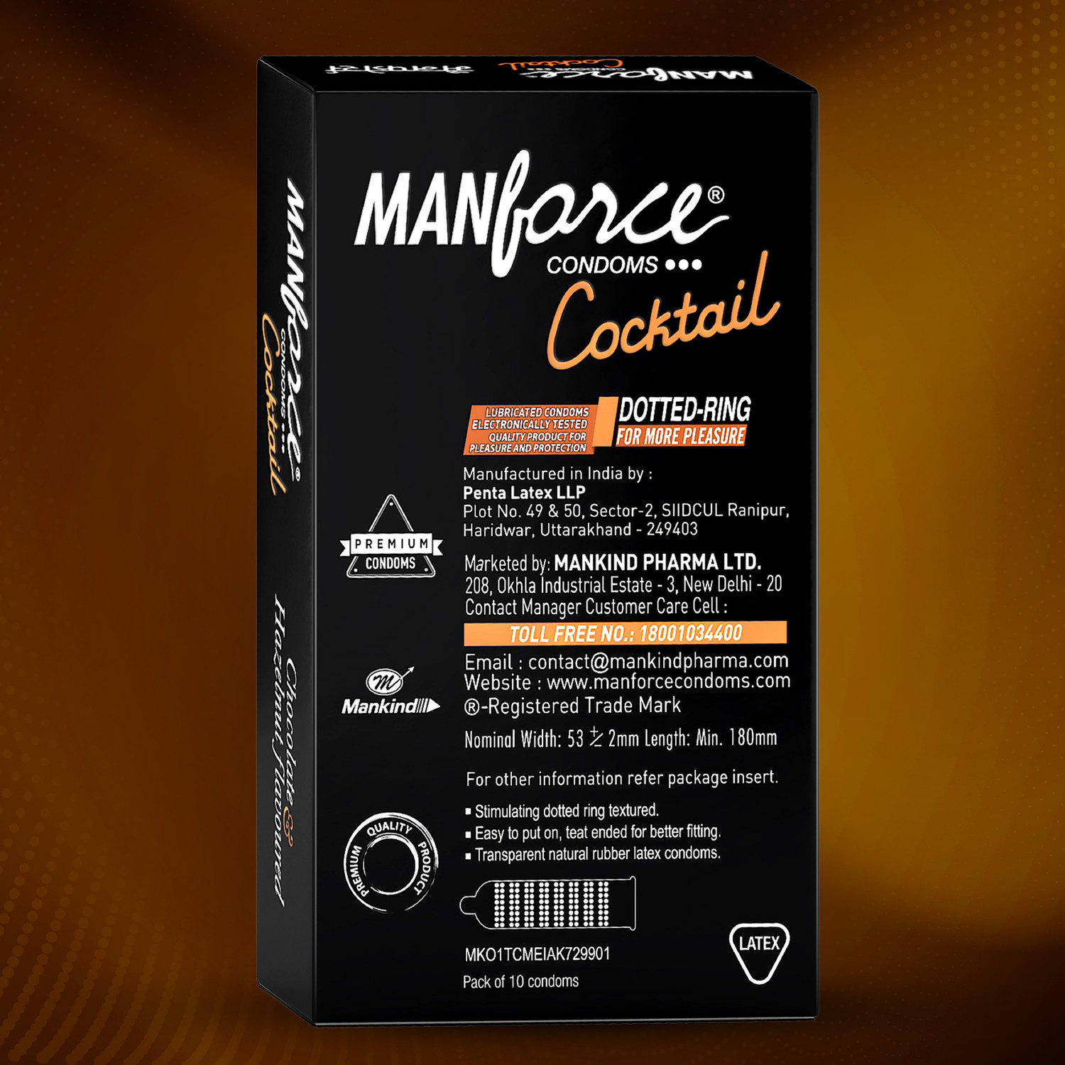 Image of MANFORCE Cocktail Condoms with Dotted-Rings, Hazelnut & Chocolate Flavoured- 10 Pieces x Pack of 2 Condom (Set of 2, 20 Sheets)