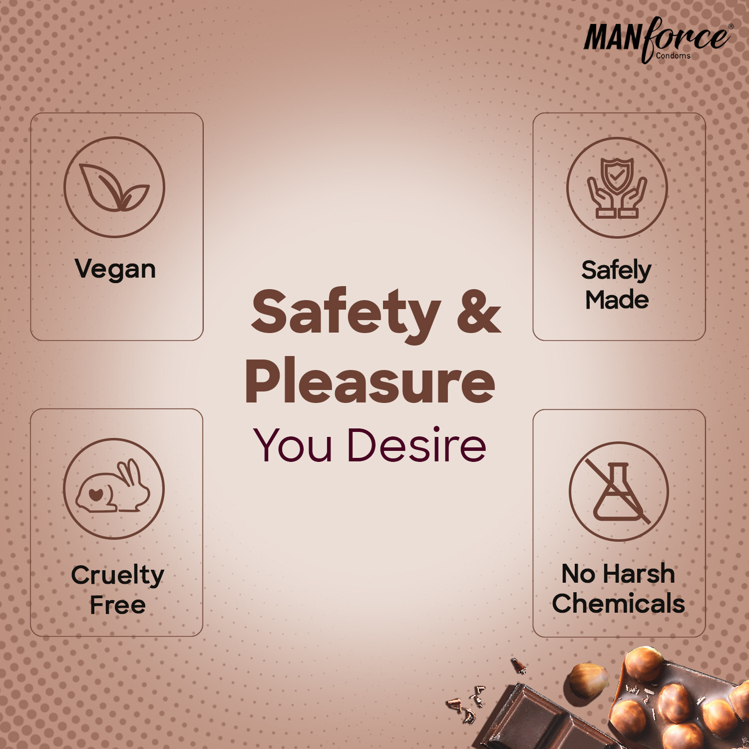 Image of MANFORCE Cocktail Condoms with Dotted-Rings, Hazelnut & Chocolate Flavoured- 10 Pieces x Pack of 3 Condom (Set of 3, 30 Sheets)