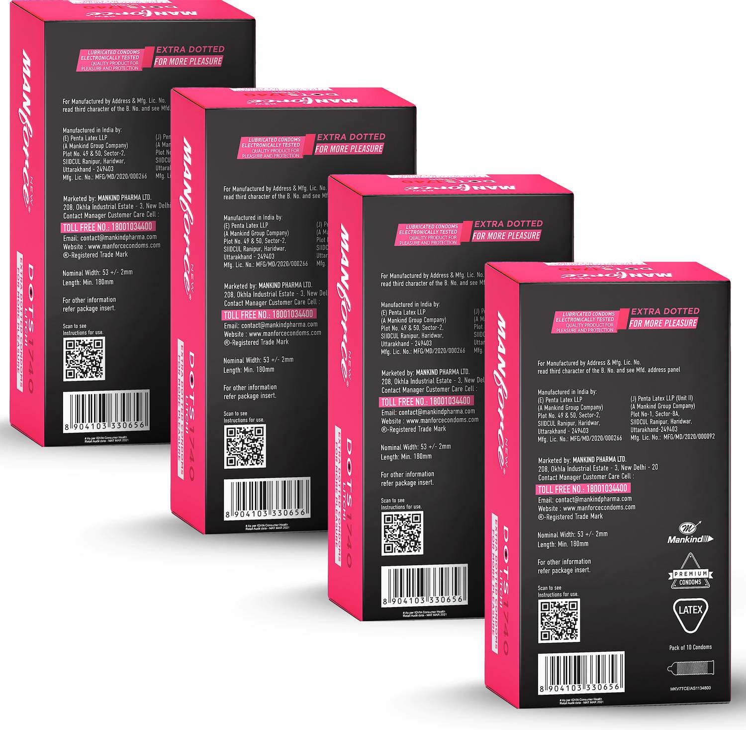 MANFORCE Extra Dotteds Litchi Flavored Condom Pack of 4 - Image 5