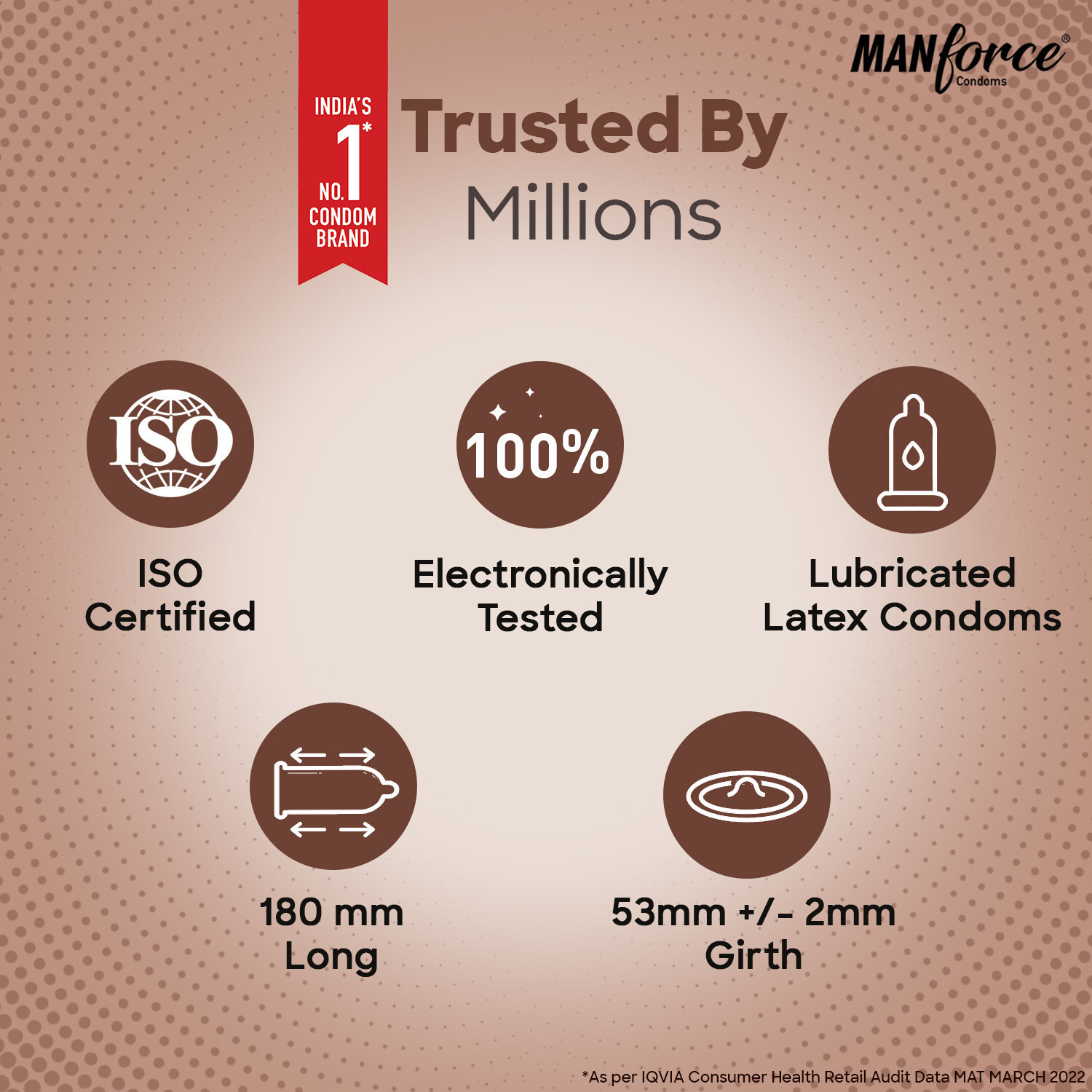 Image of MANFORCE Cocktail Condoms with Dotted-Rings, Hazelnut & Chocolate Flavoured- 10 Pieces x Pack of 3 Condom (Set of 3, 30 Sheets)