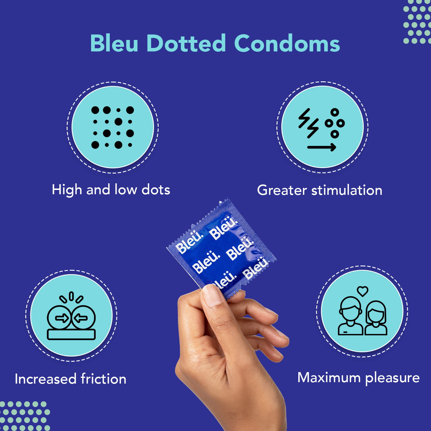 Image of Bleu Extra Dotted Condoms for Men | 100% Natural Latex, Vegan & Toxin Free Condom