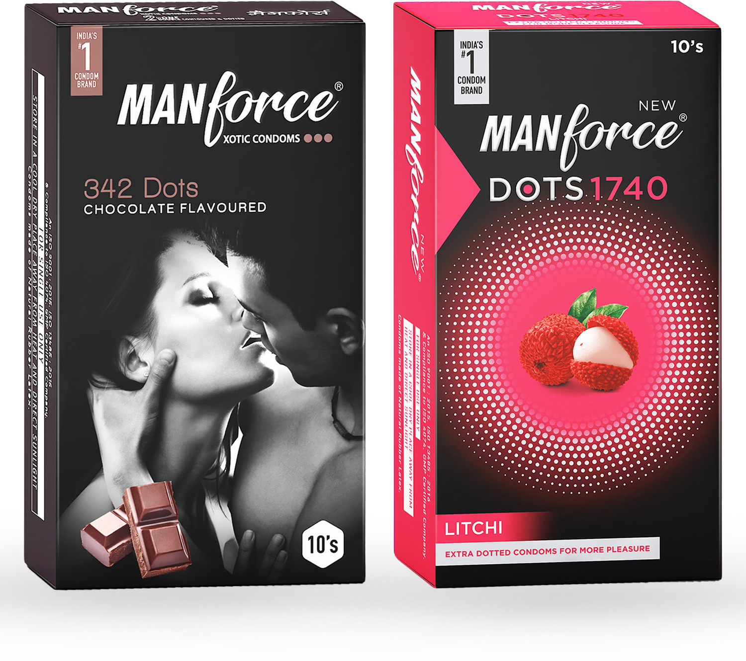 Image of MANFORCE Chocolate flavor condom - 10 Pieces & Extra Dotted Litchi Flavoured Condoms - 10 Pieces Condom (Set of 2, 20 Sheets)