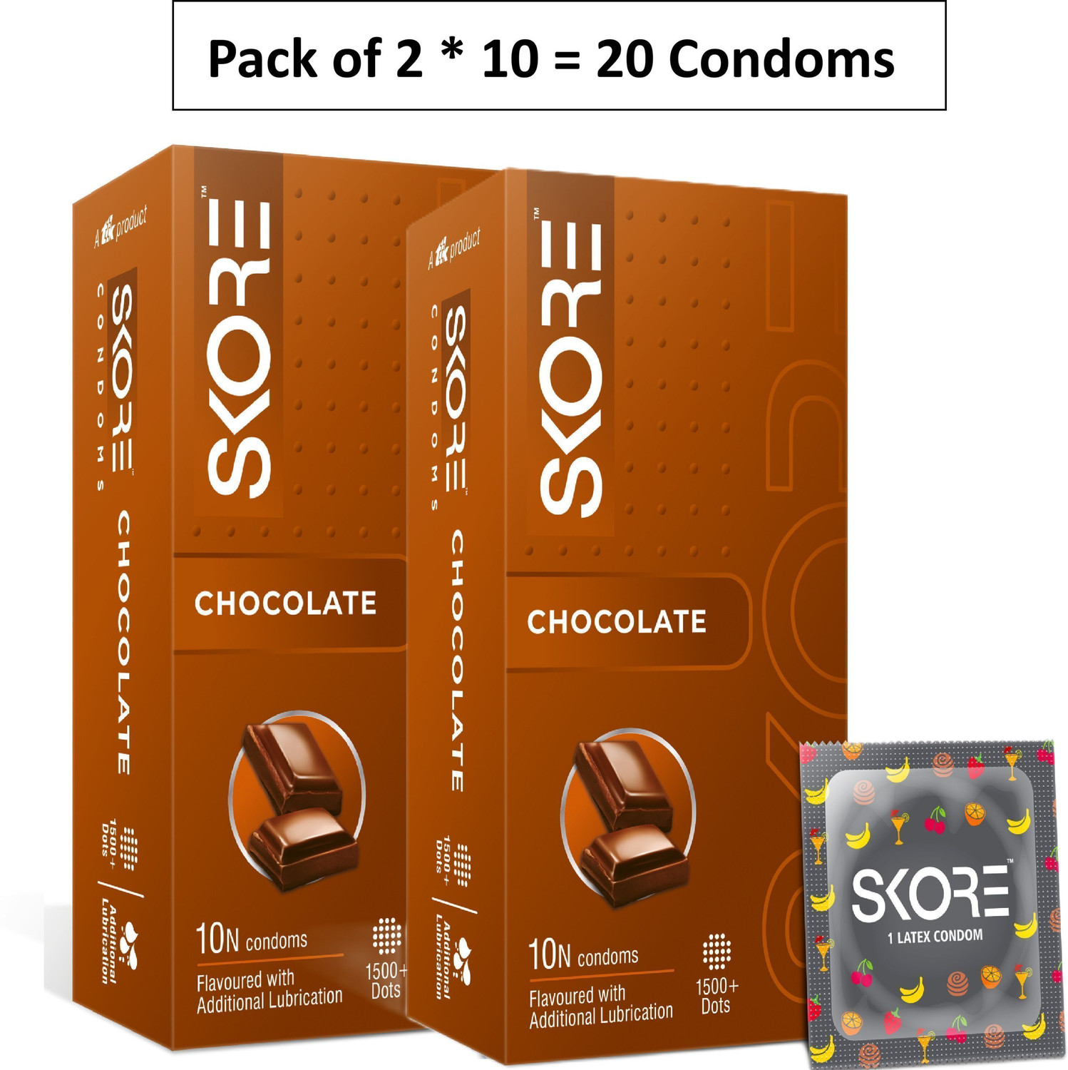 Image of SKORE Chocolate Flavoured | Dotted | 1500+ Dots Condom