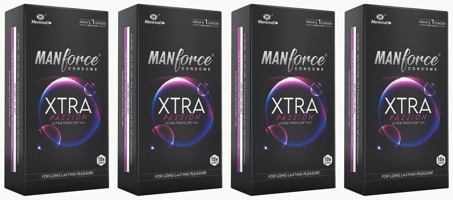 Image of MANFORCE Xtra Passion Ultra Thin Climax Delay Condoms, Unflavoured, 10 Pcs x Pack of 4 Condom