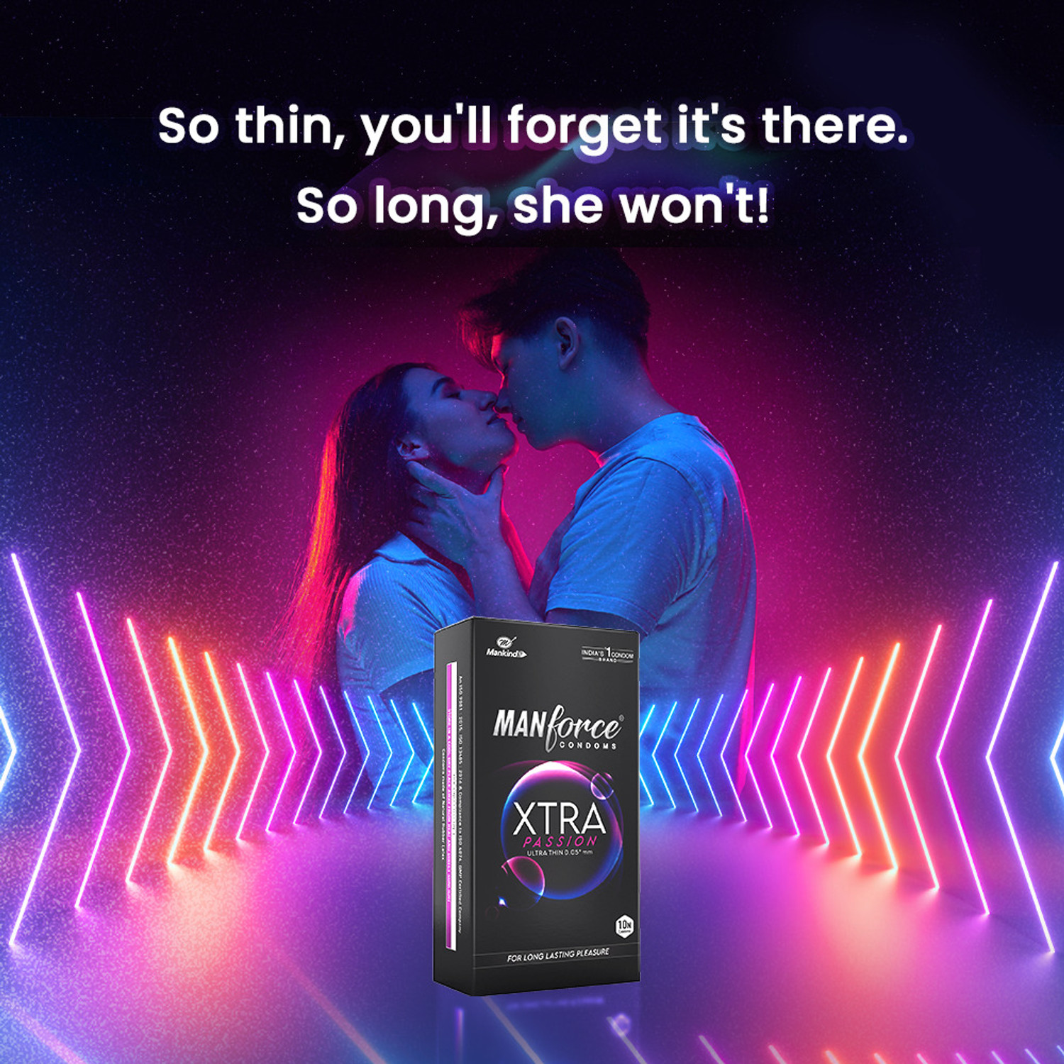 Image of MANFORCE Xtra Passion Ultra Thin Climax Delay Condoms, Unflavoured, 10 Pcs x Pack of 2 Condom