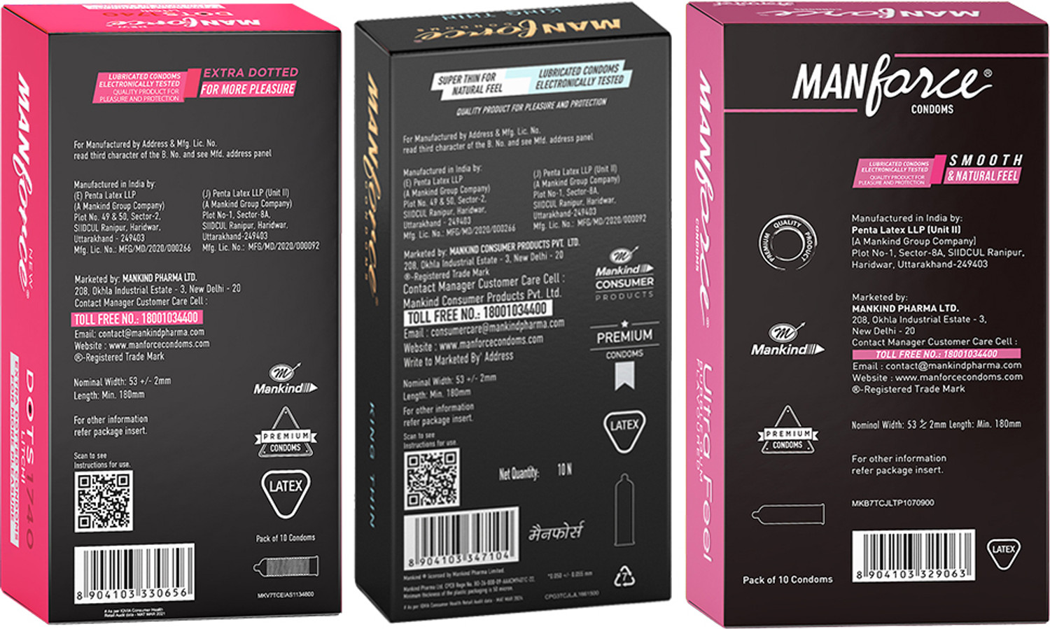 Image of MANFORCE Condoms combo Pack (Litchi, Ultra Feel, King thin condoms 30 Pcs, (Pack of 3) Condom