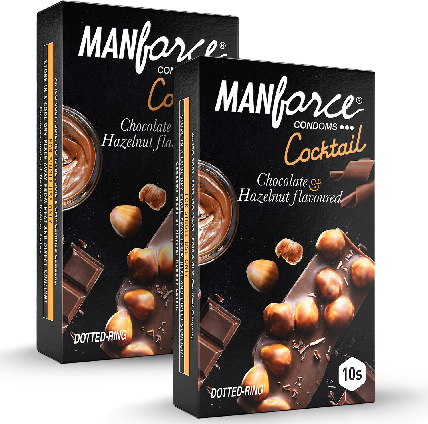 Image of MANFORCE Cocktail Condoms with Dotted-Rings, Hazelnut & Chocolate Flavoured- 10 Pieces x Pack of 2 Condom (Set of 2, 20 Sheets)