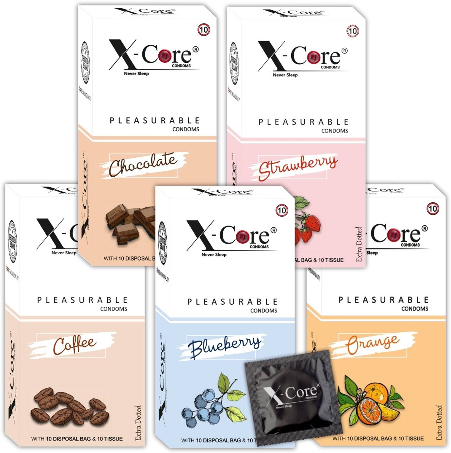 X-Core Honeymoon Combo Pack Mix Flavour Condoms with Tissue Papers &