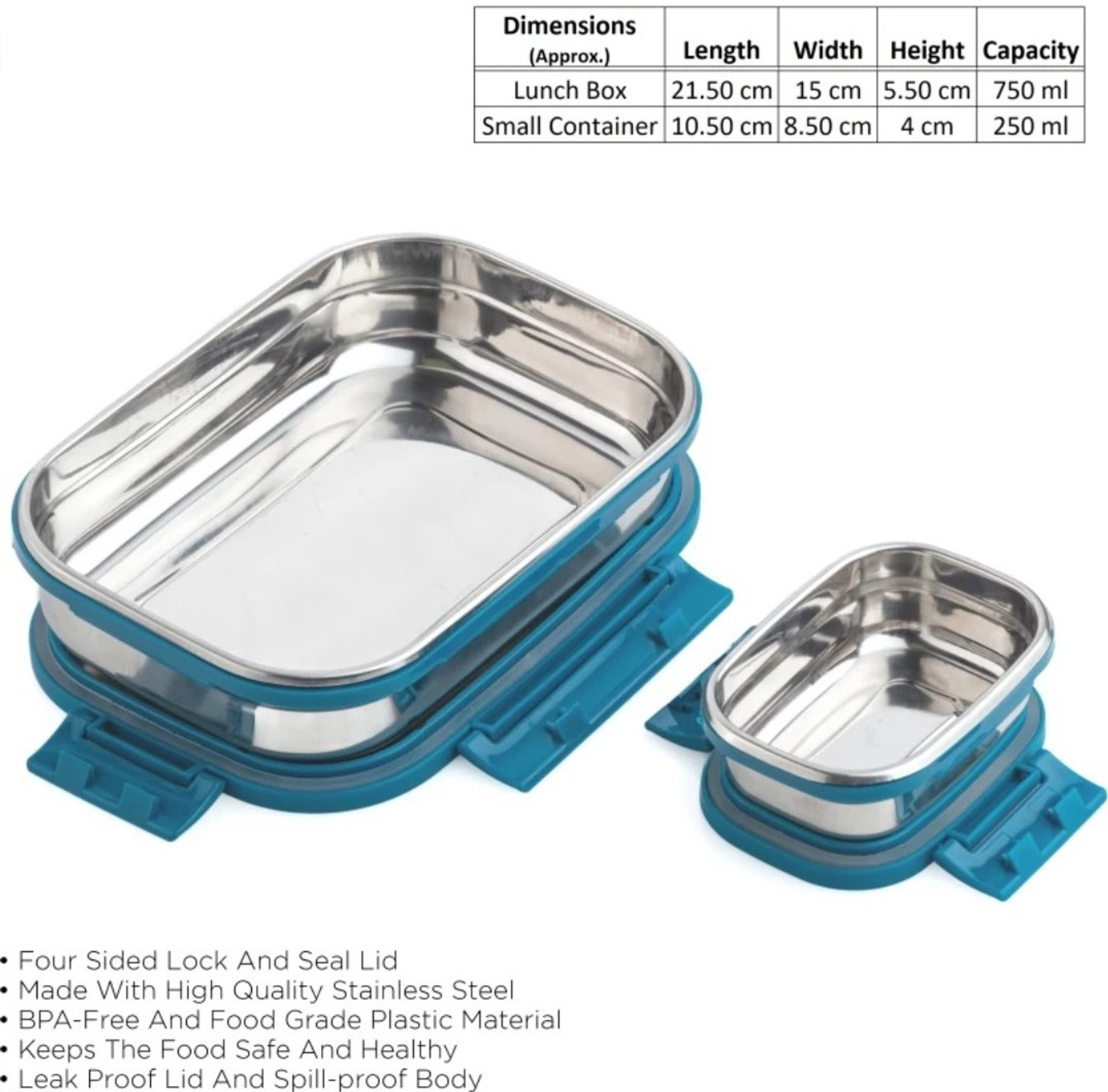 Image of 3D METRO SUPER STORE Stainless Steel Leak Proof, Airtight Lunch Box /Tiffin Box for Office, School, 2 Containers Stainless Steel School Lunch Box