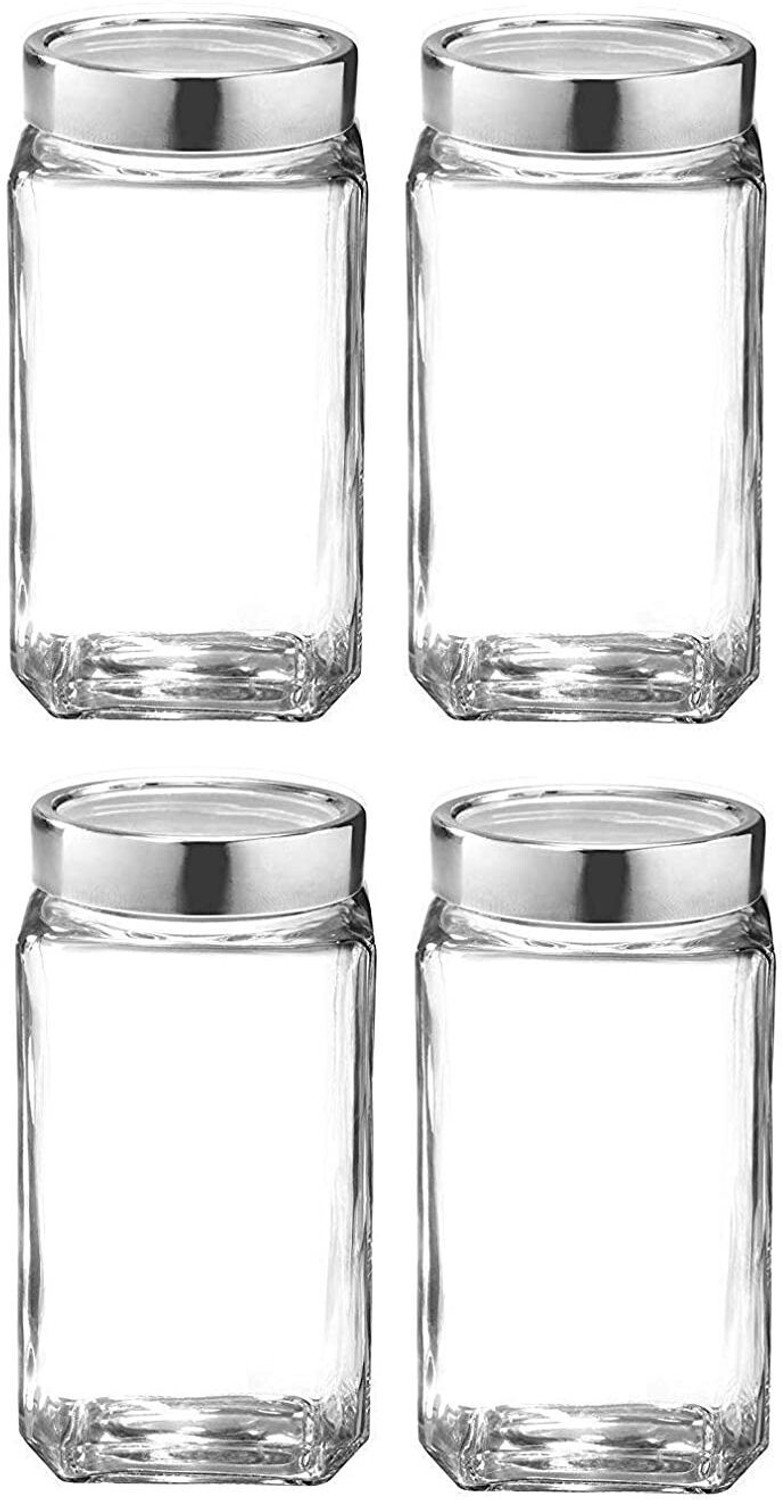 Image of Kalsigate Glass Grocery Container - 1000 ml (Pack of 4, Clear)