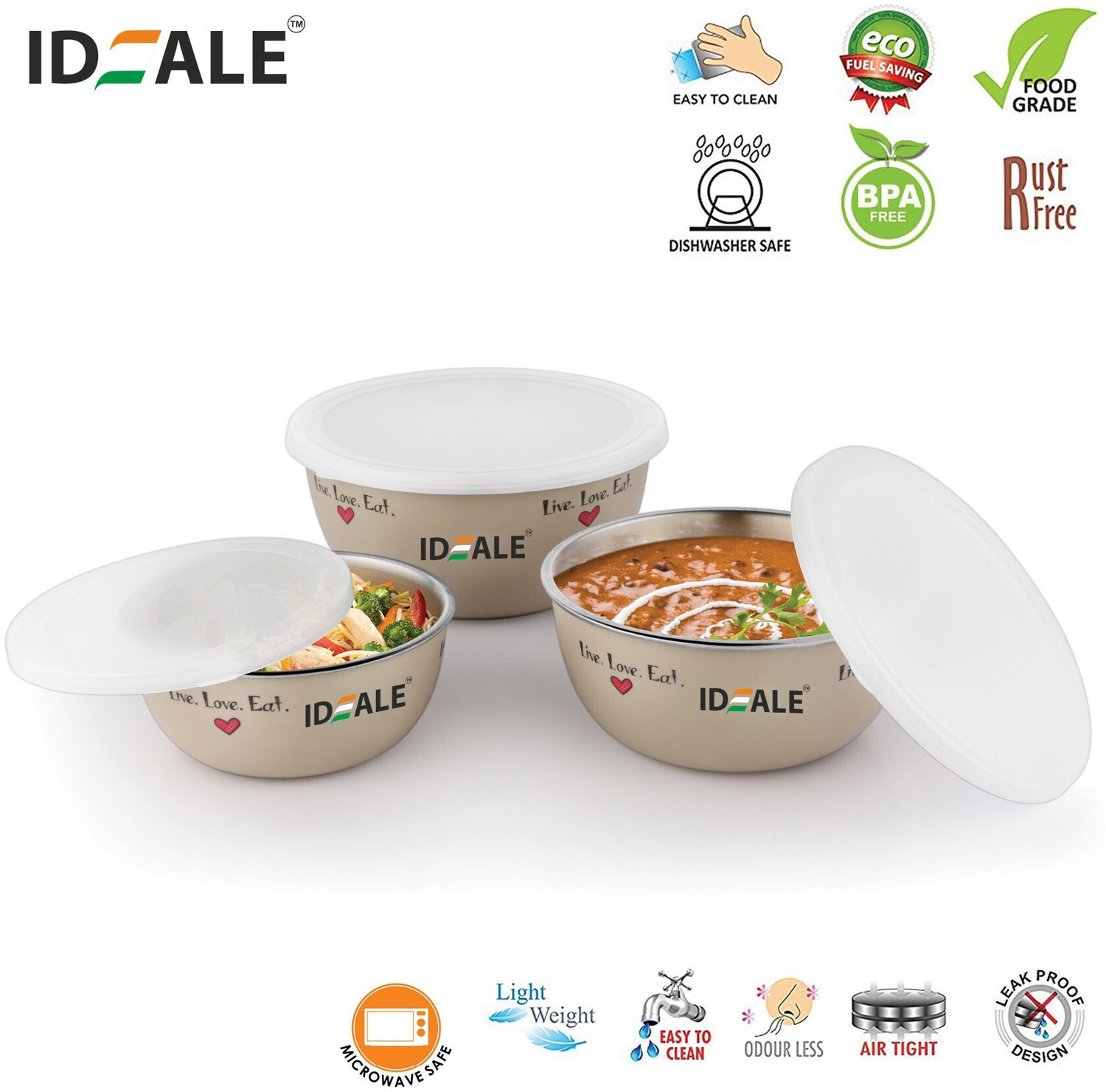Image of Ideale Steel Fridge Container - 500 ml, 1250 ml, 750 ml