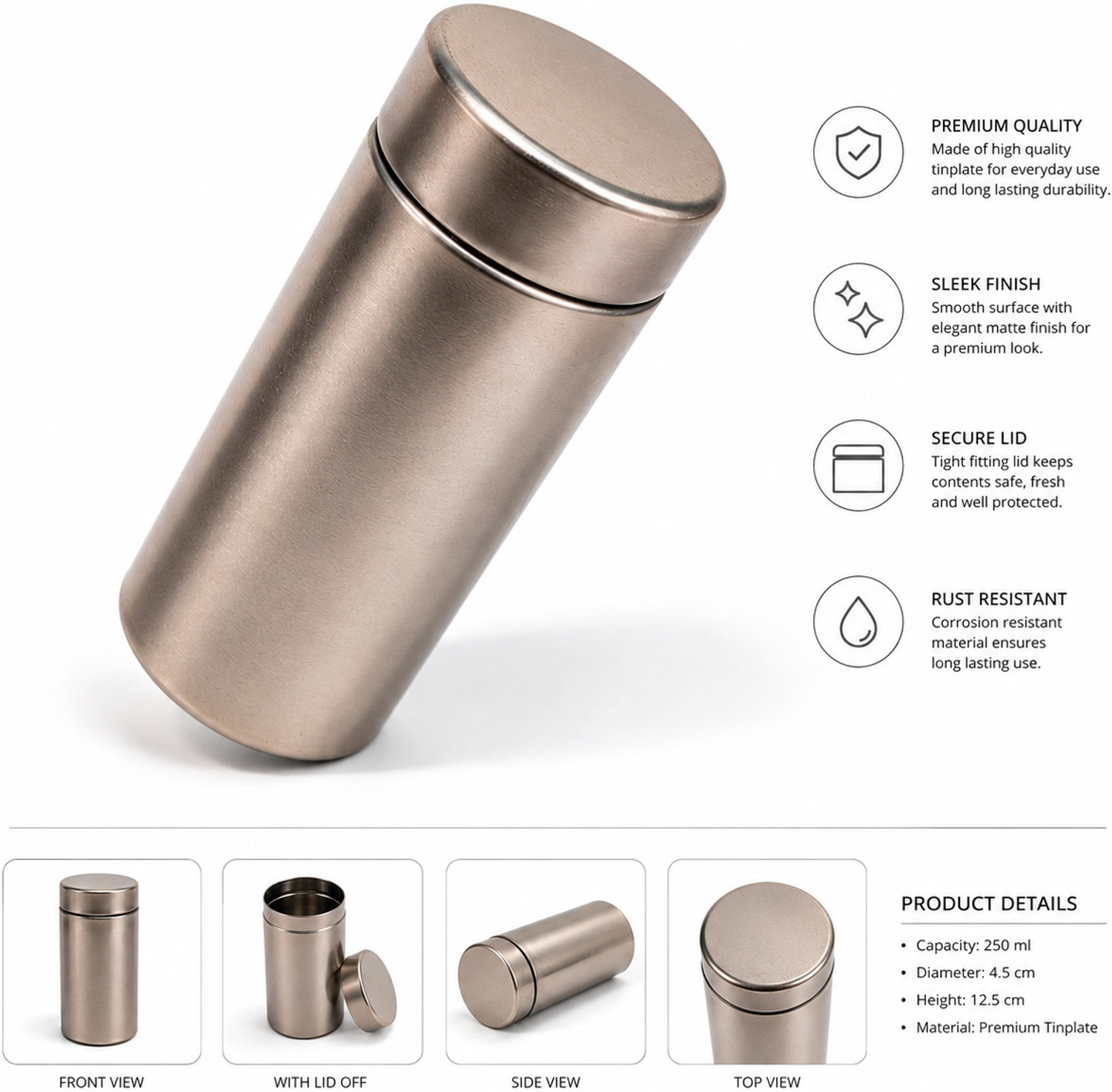 Image of AbcEcommerce Aluminium Utility Container - 500 ml (Silver)