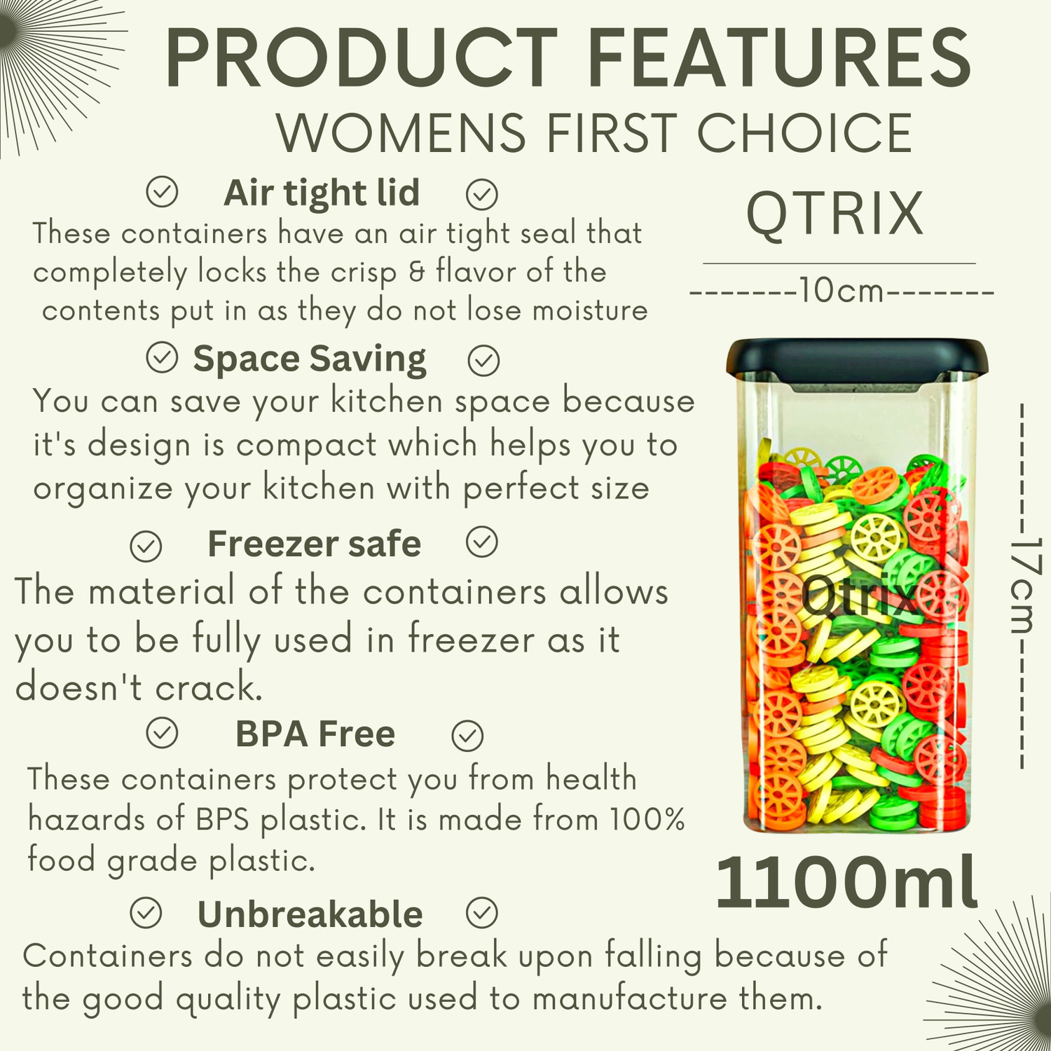 Image of Womens First Choice Plastic Grocery Container - 1100 ml