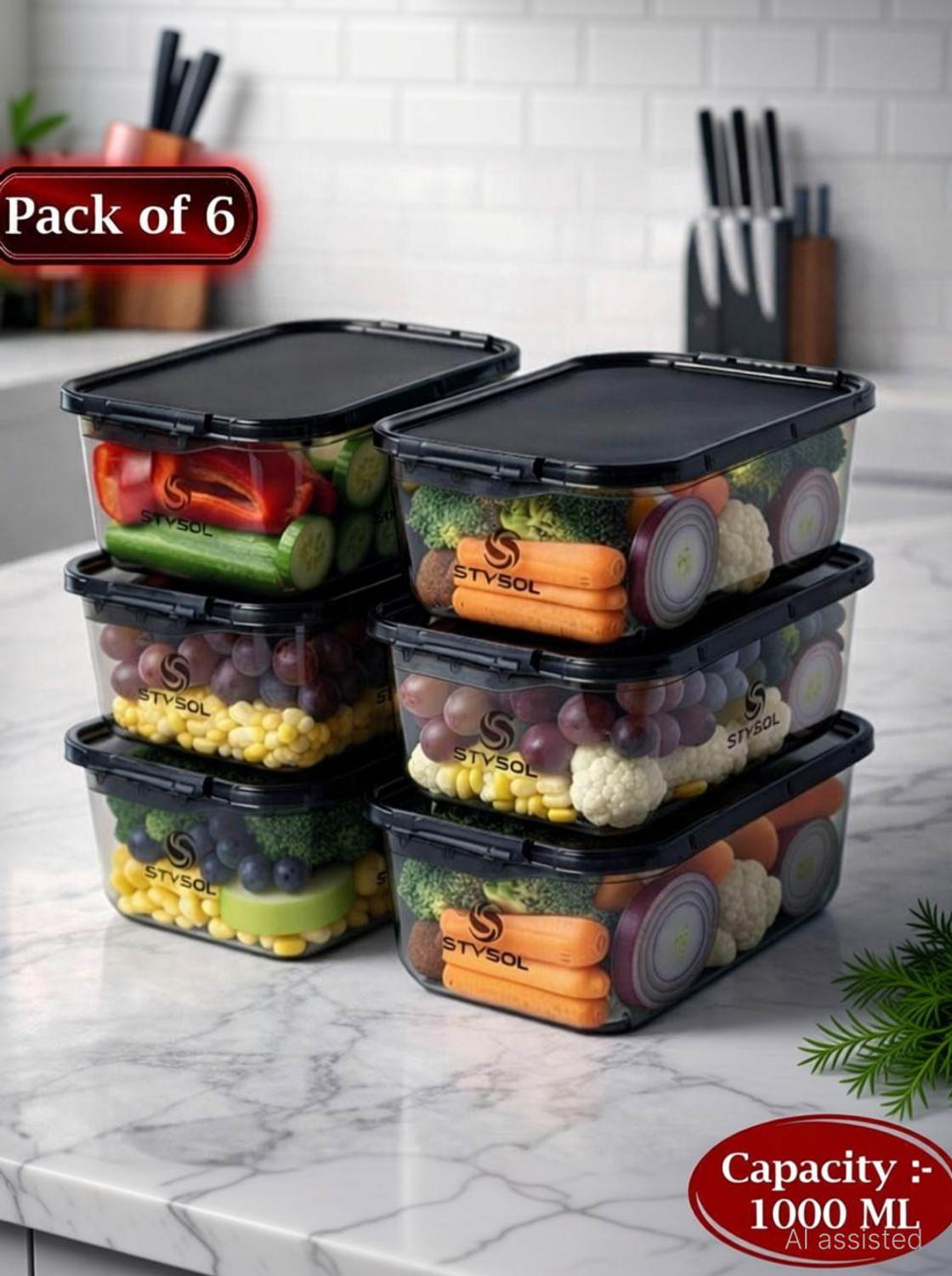 Image of Stysol Plastic Fridge Container - 1000 ml