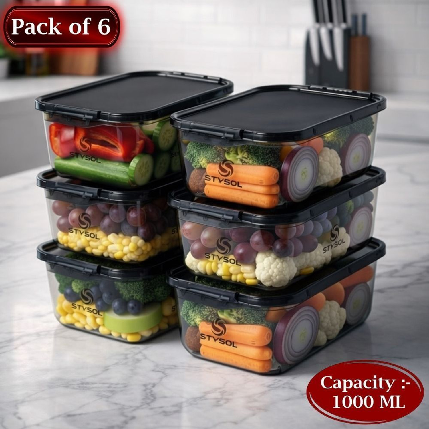 Image of Stysol Plastic Fridge Container - 1000 ml