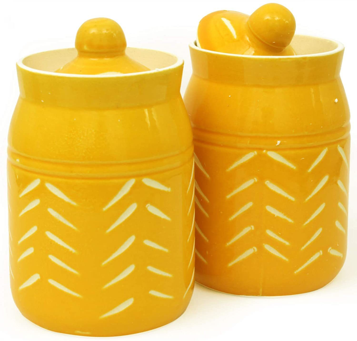 Image of Newai Ceramic Pickle Jar - 500 ml (Pack of 2, Yellow)