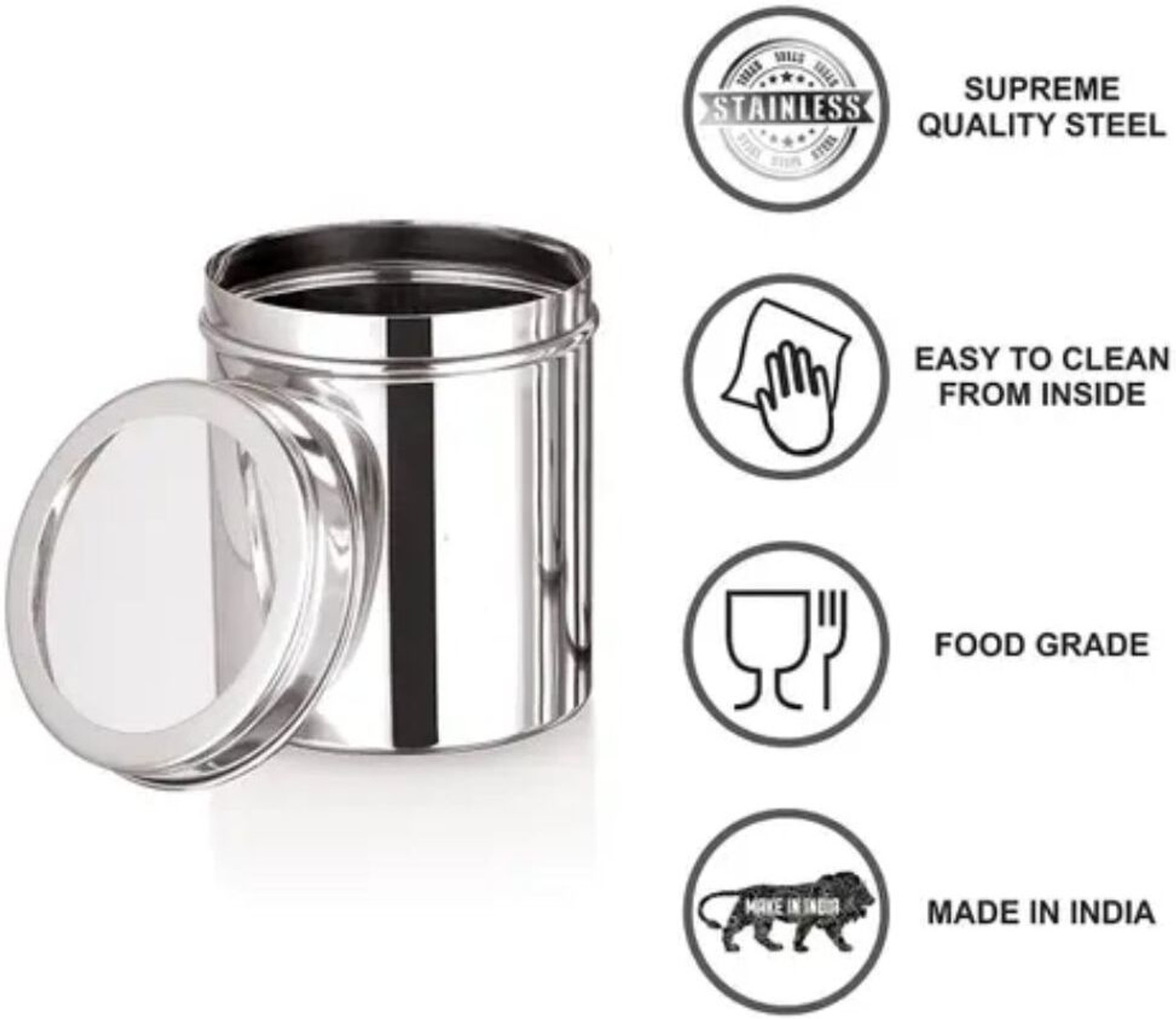 Image of ECOLEX Stainless Steel Grocery Container - 1000 ml (Pack of 6, Silver)