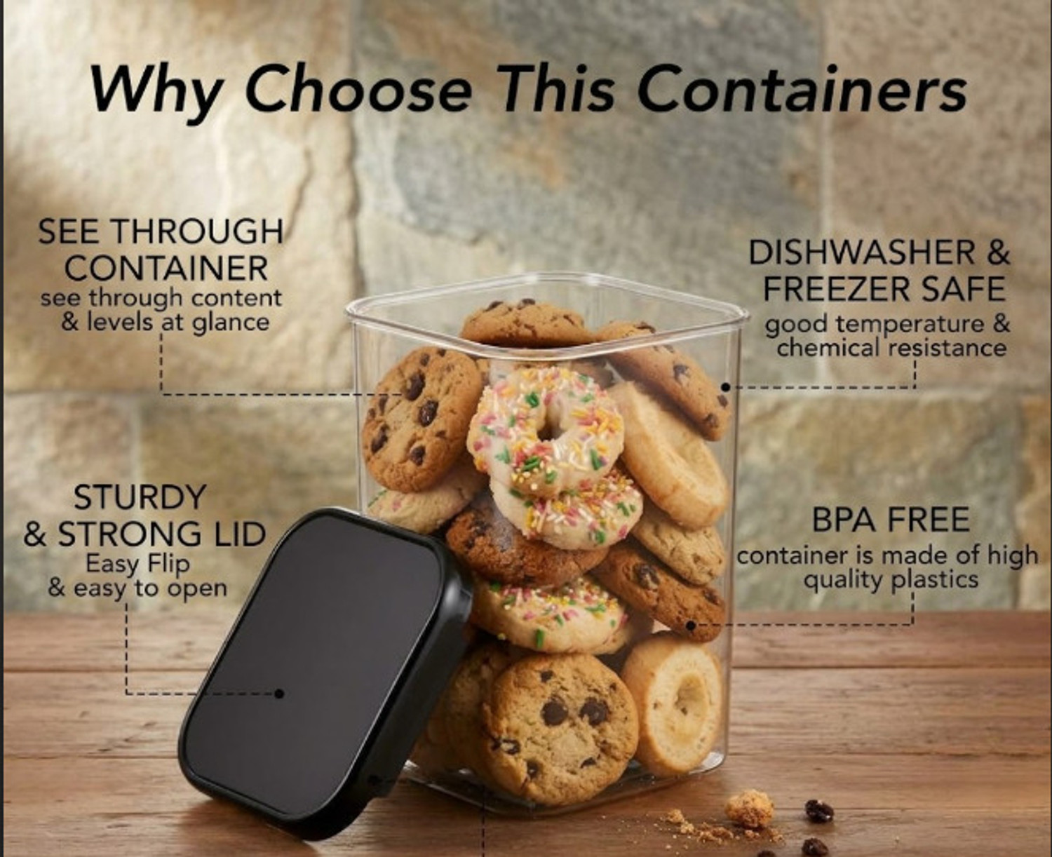 Image of AURAENT Plastic Fridge Container - 800 ml (Transparent, Black)