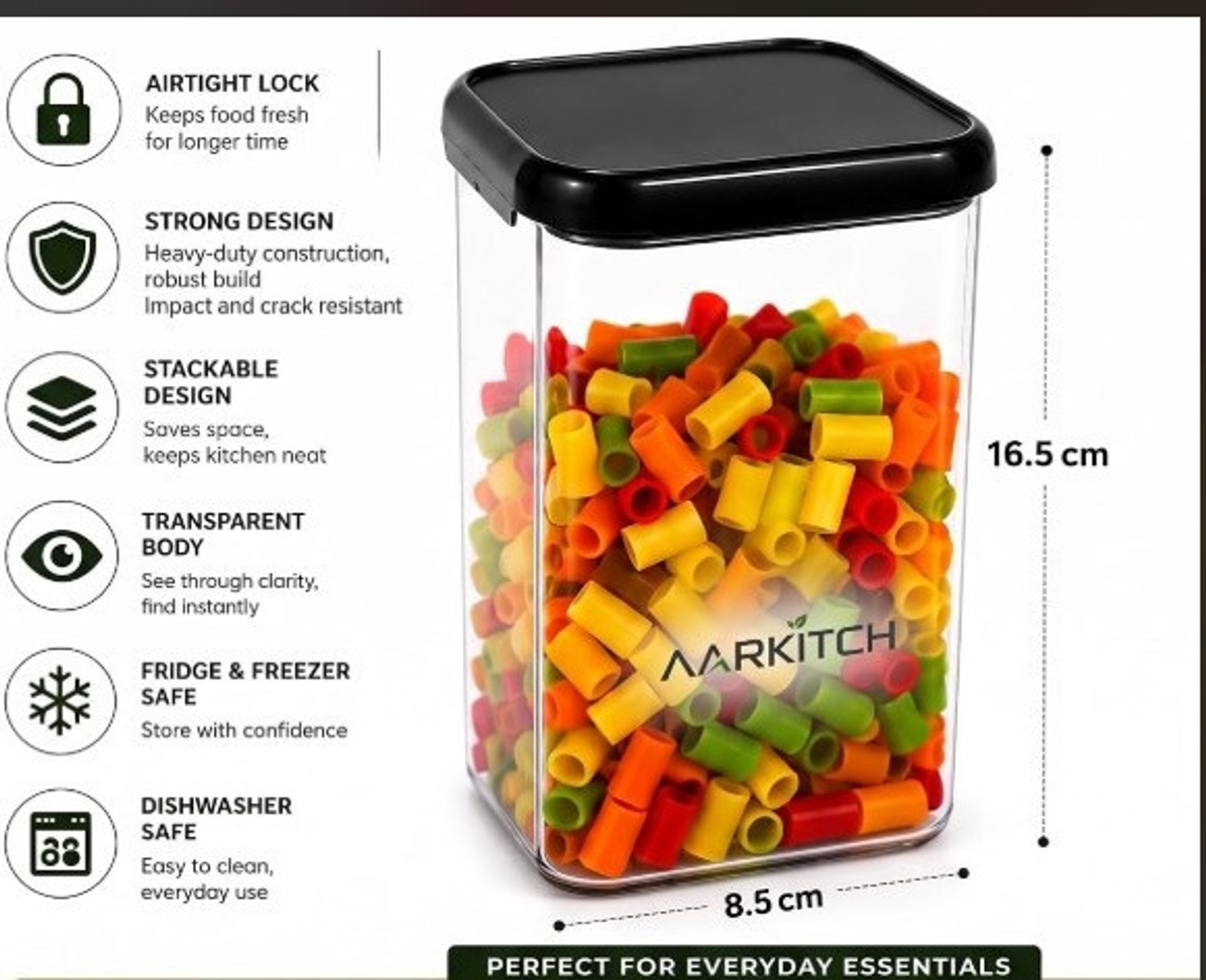 Image of AURAENT Plastic Fridge Container - 800 ml (Transparent, Black)