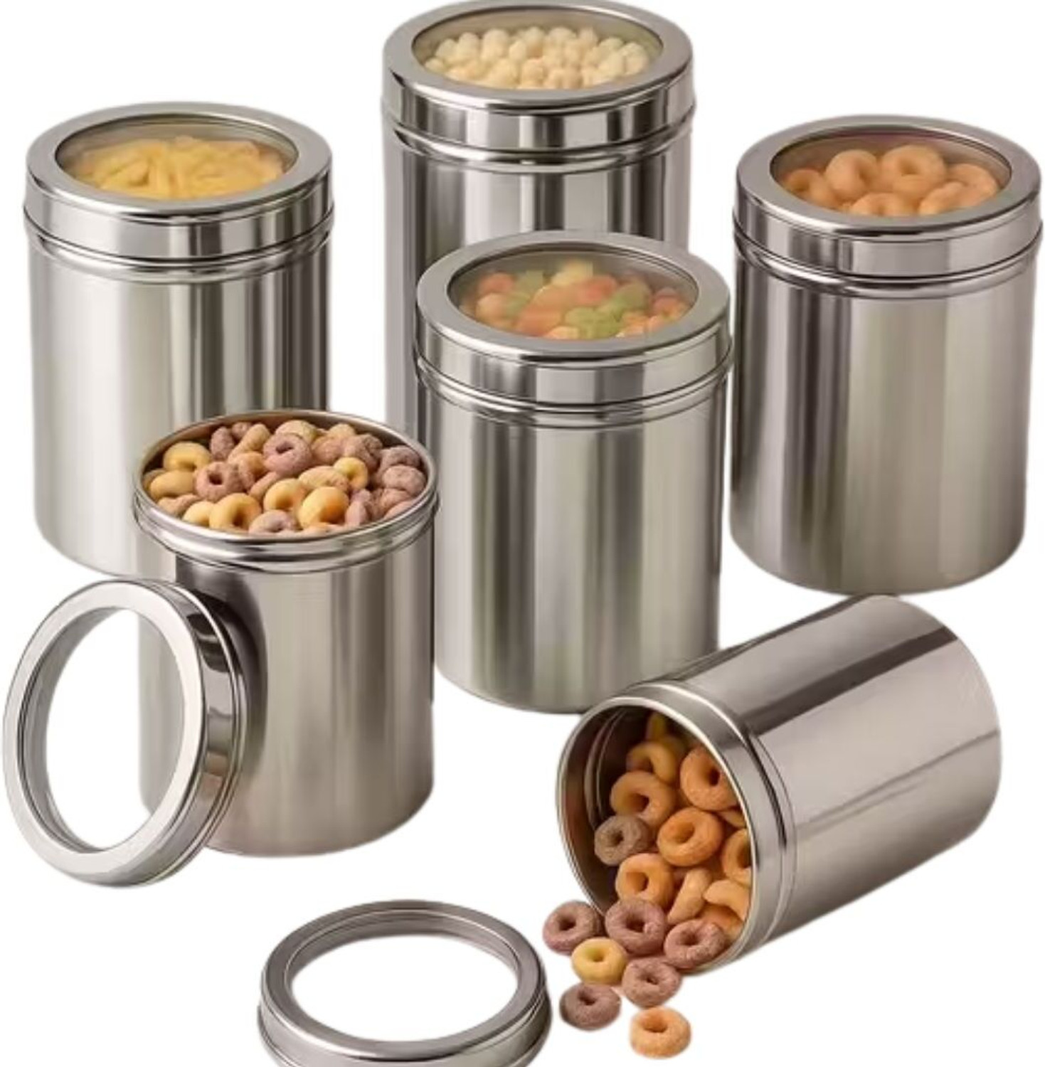 Image of ECOLEX Stainless Steel Grocery Container - 1000 ml (Pack of 6, Silver)