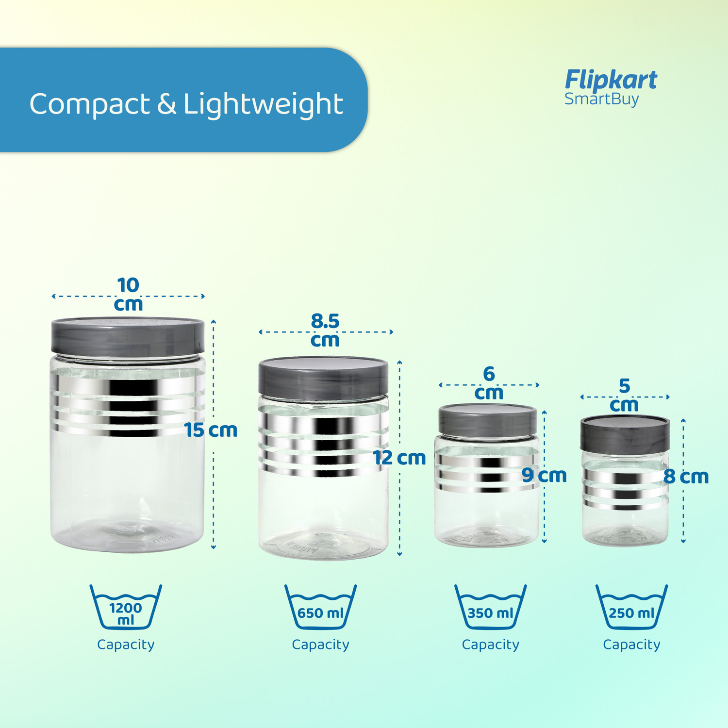 Image of Flipkart SmarBuy Plastic Utility Container - 1200 ml, 650 ml, 350 ml, 250 ml