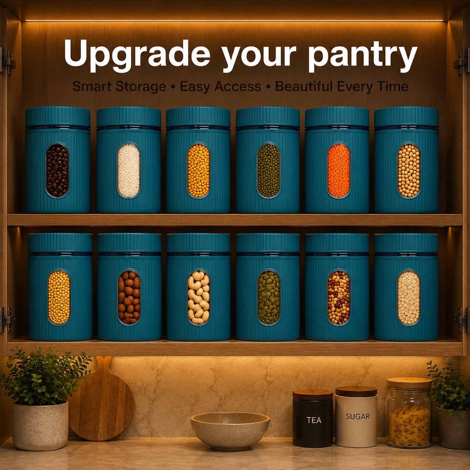 Image of GAJANAND1 Plastic Grocery Container - 750 ml (Pack of 6, Light Blue)