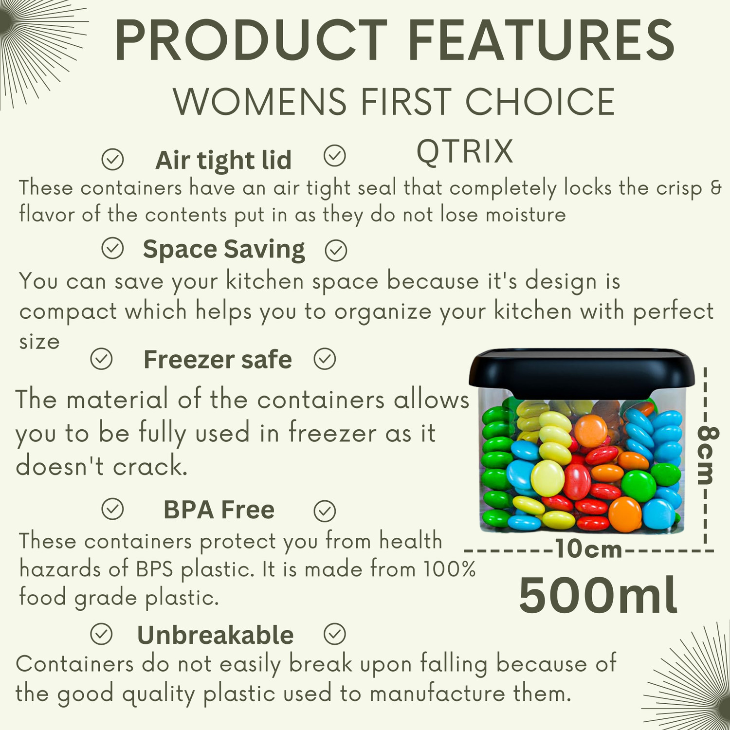 Image of Womens First Choice Plastic Grocery Container - 1100 ml, 500 ml