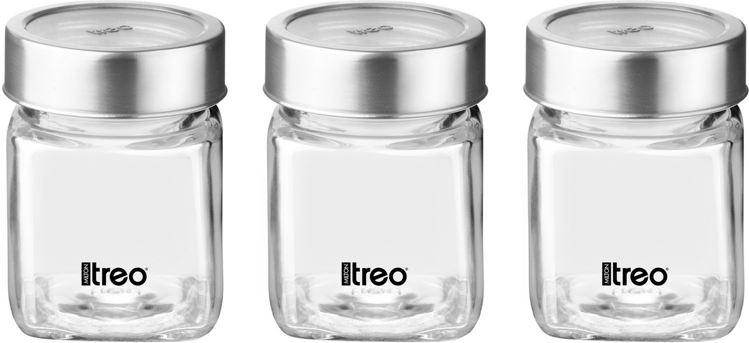 Image of TREO Plastic Grocery Container - 180 ml (Pack of 3, Clear, Silver)