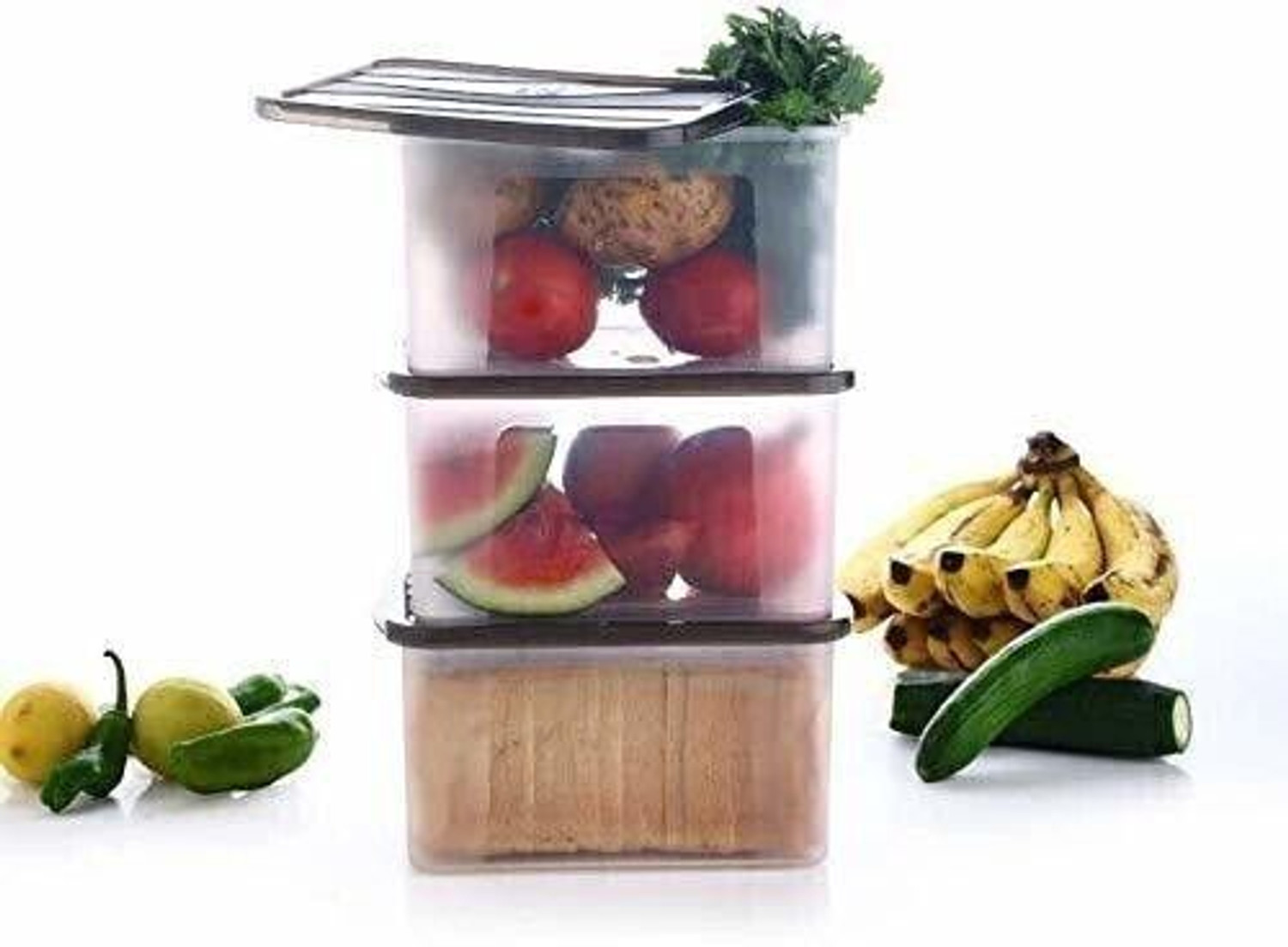 Image of UNDERZONE Plastic Fridge Container - 2000 ml (Pack of 3, Black, White, Multicolor)