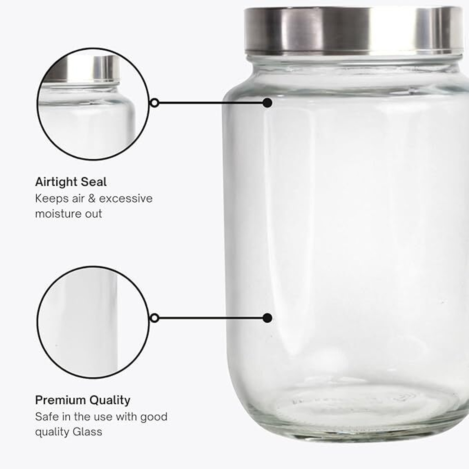 Image of b7 CREATIONS Glass Grocery Container - 3000 ml (Pack of 2, Silver)