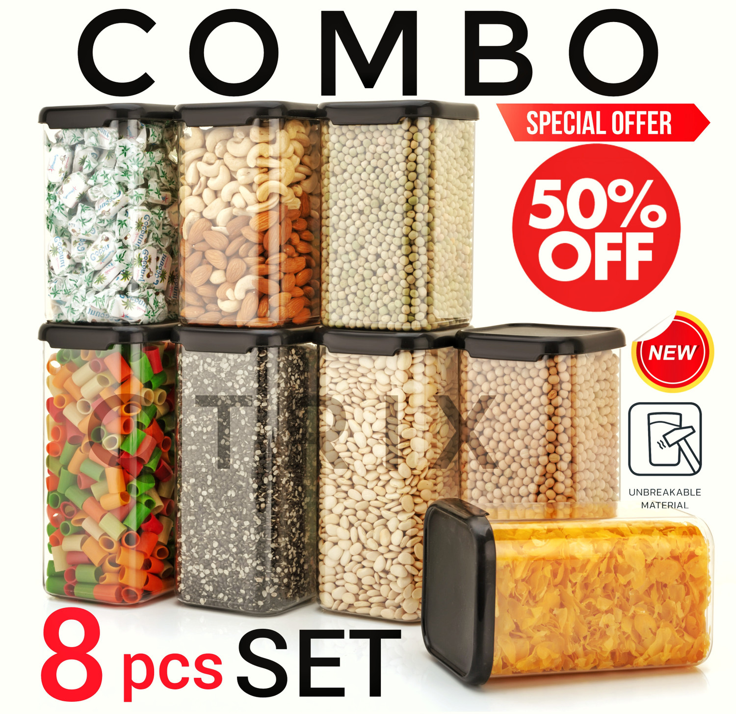 Image of Qtrix Plastic Grocery Container - 1500 ml, 1100 ml