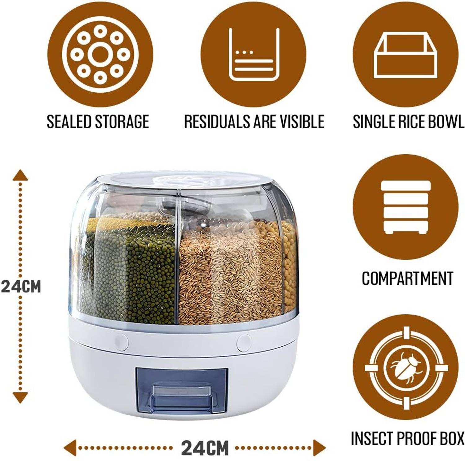 MYOZ 6 kg Polypropylene Cereal Dispenser, White - Image 4