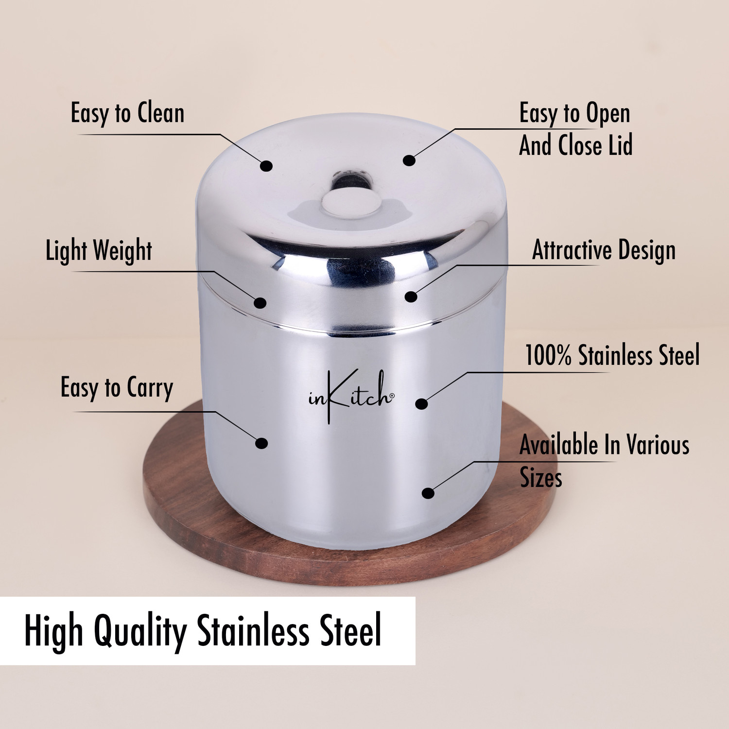 Image of inKitch Steel Utility Container - 320 ml, 500 ml, 650 ml, 950 ml, 1150 ml, 1600 ml