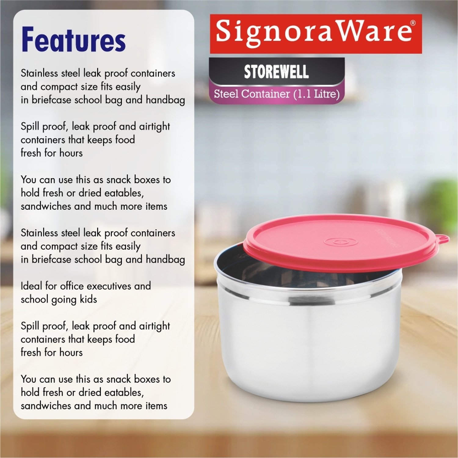 Image of Signoraware Steel Utility Container - 1100 ml