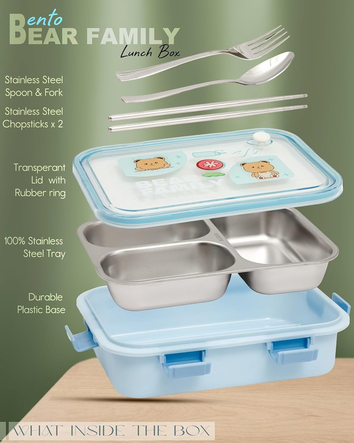 Image of Masox Store 3 Section Kids Tiffin Office School Colllage Outdoor Snack 1 Containers Stainless Steel Office Lunch Box