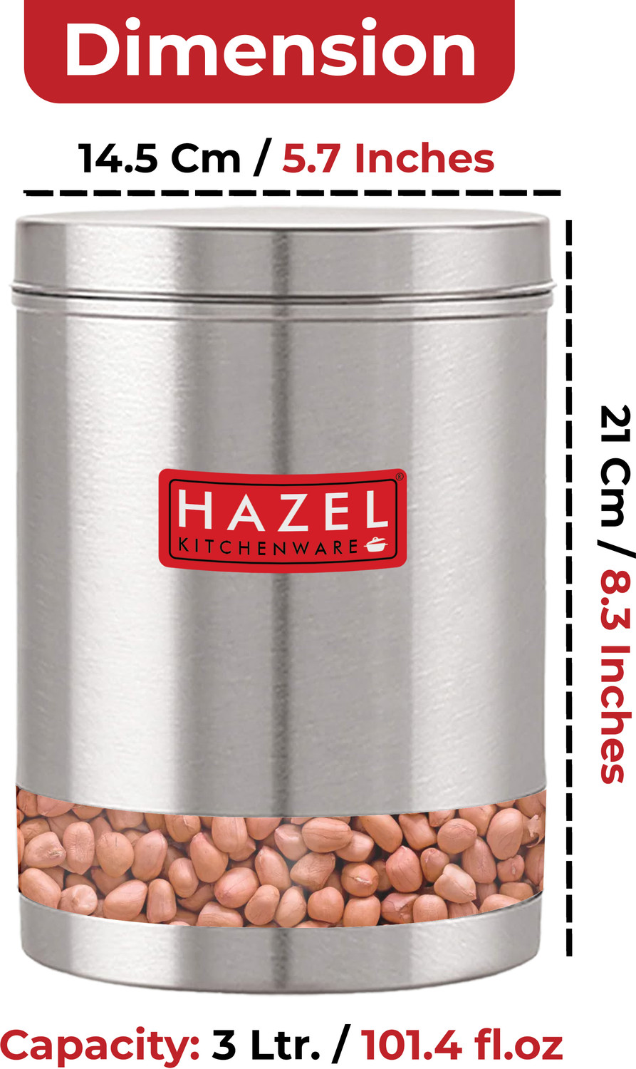 Image of HAZEL Stainless Steel Utility Container - 3000 ml