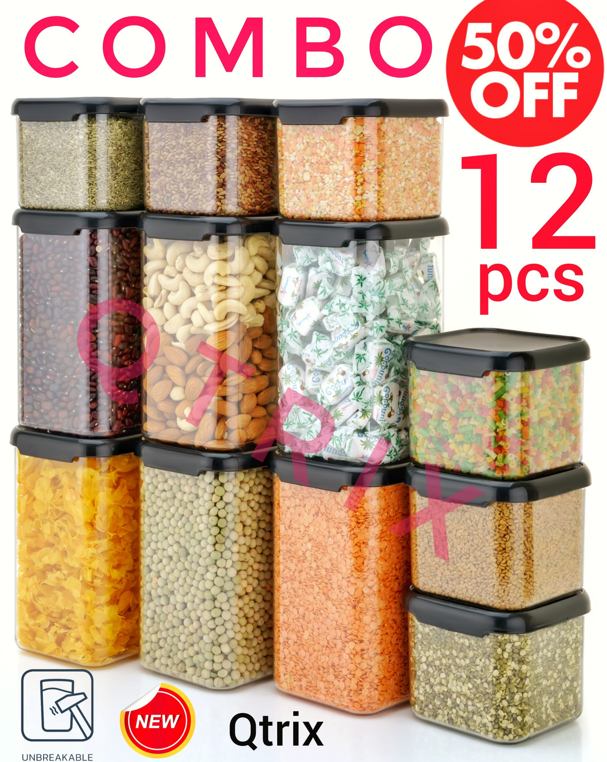 Image of Qtrix Plastic Grocery Container - 1100 ml, 500 ml