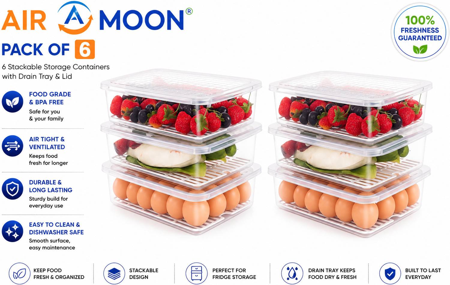 AIROMOON Plastic Fridge Container - 2600 ml