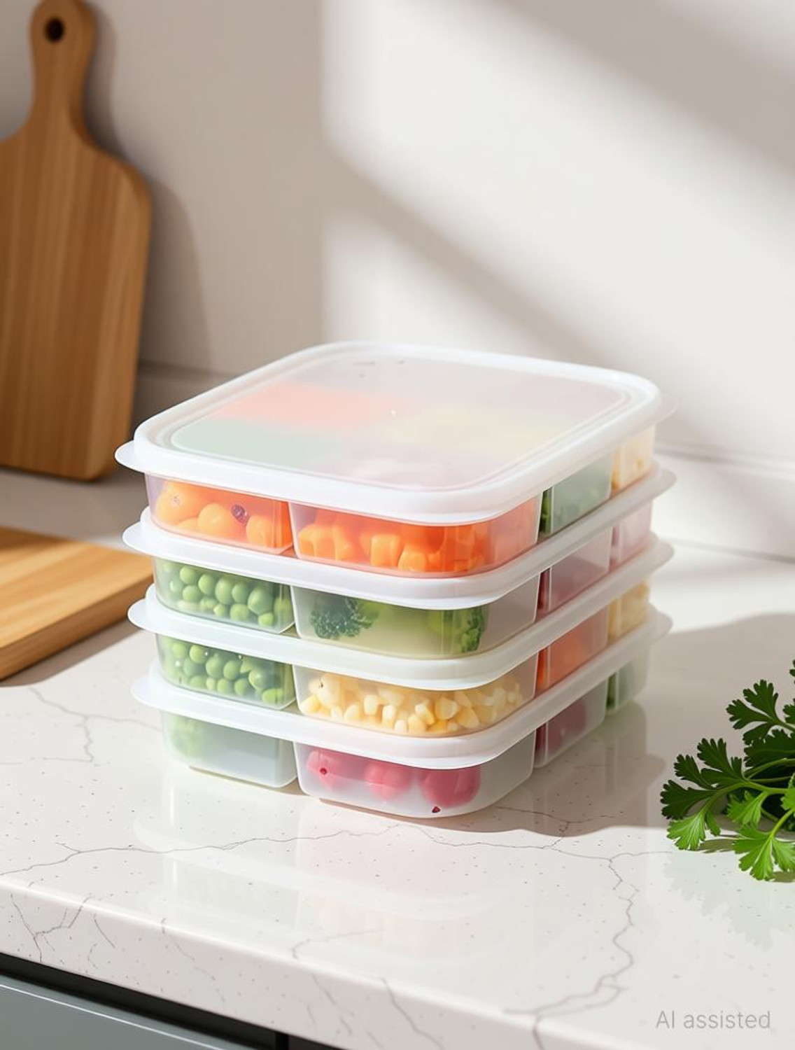 Image of COFP Plastic 5 Compartment Food Storage Container,Fridge Organizer /Kitchen Storage Set Storage Basket