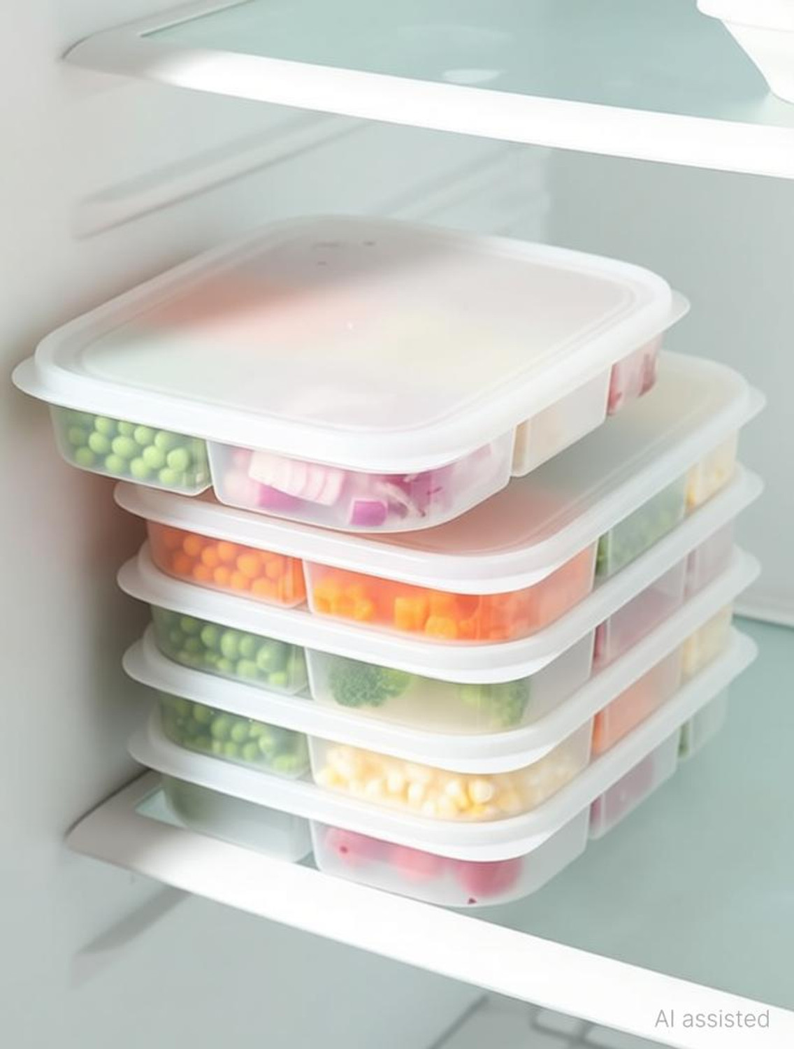 Image of COFP Plastic 5 Compartment Food Storage Container,Fridge Organizer /Kitchen Storage Set Storage Basket