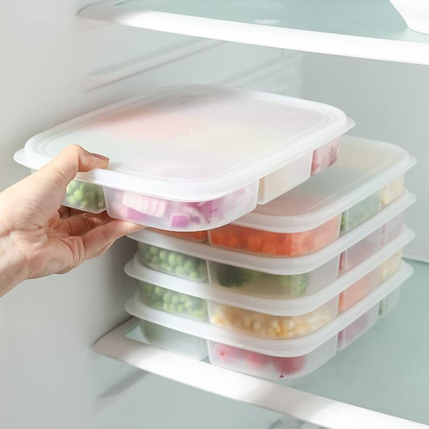 Image of COFP Plastic 5 Compartment Food Storage Container,Fridge Organizer /Kitchen Storage Set Storage Basket