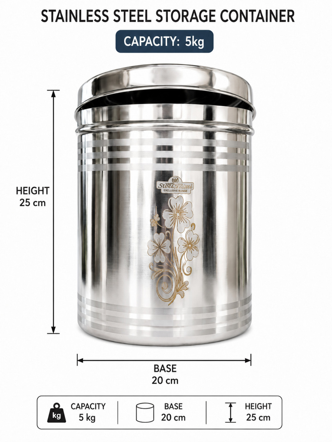 Image of Narayani Enterprises Stainless Steel Grocery Container - 5 kg