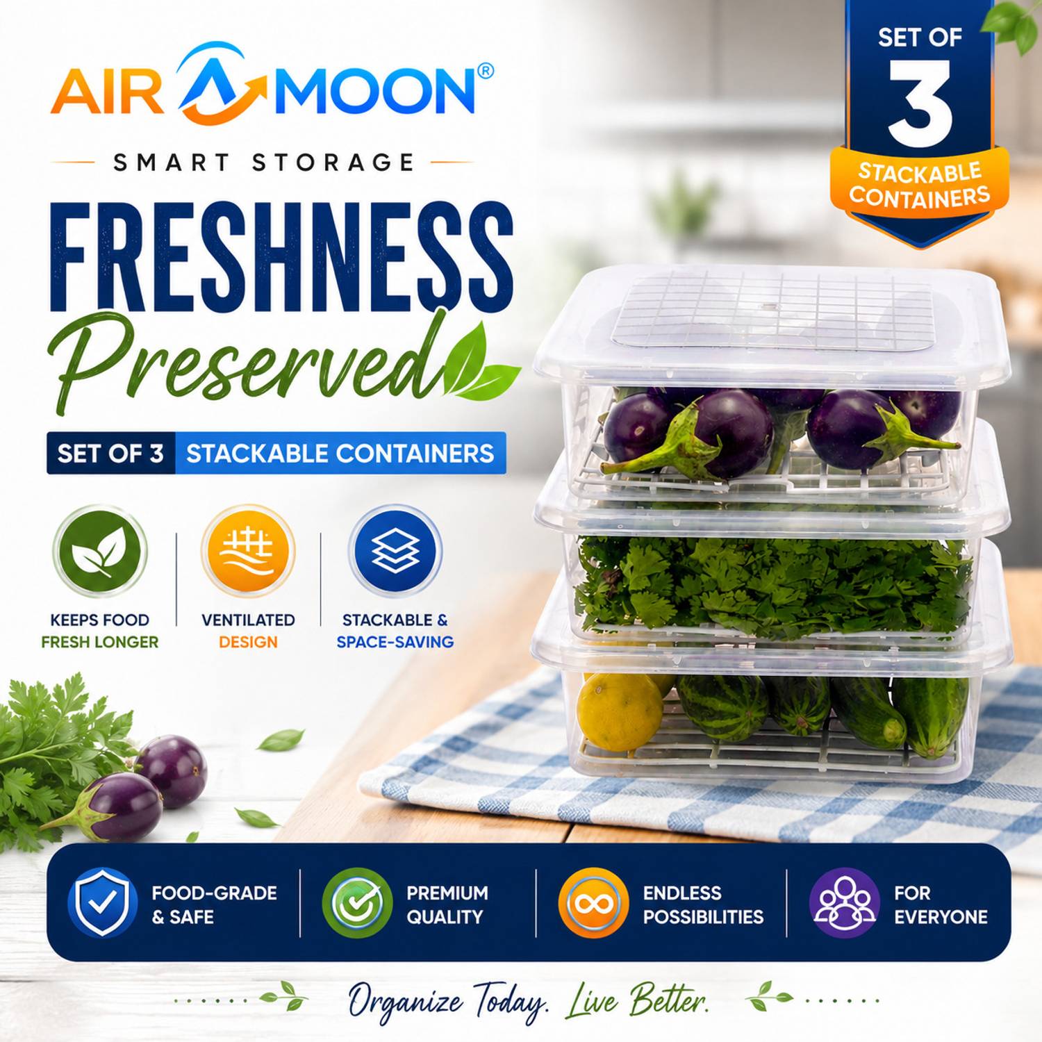 AIROMOON Plastic Fridge Container - 2600 ml