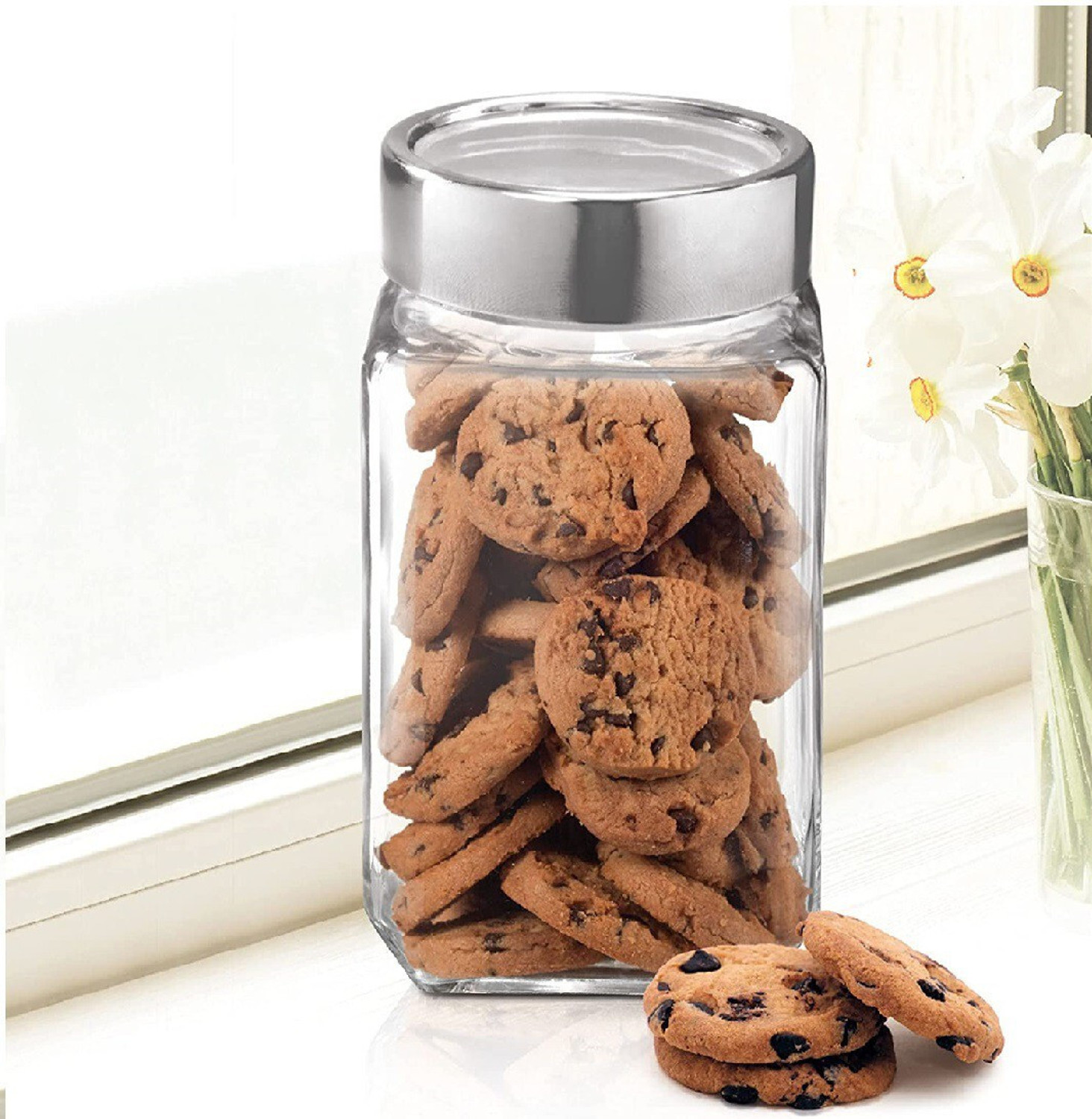 Image of Kalsigate Glass Grocery Container - 1000 ml (Pack of 4, Clear)