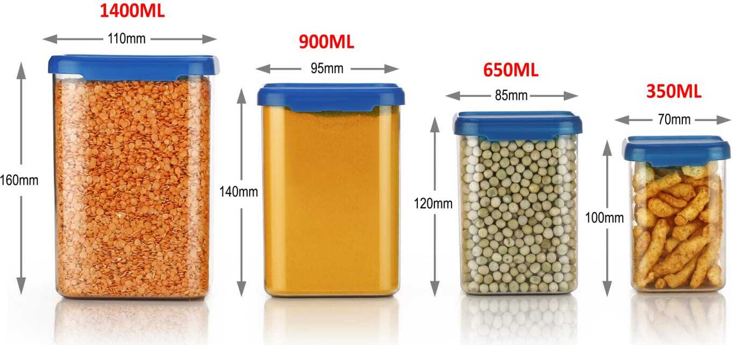 Image of Defex Plastic Grocery Container - 1400 ml, 900 ml, 650 ml, 350 ml