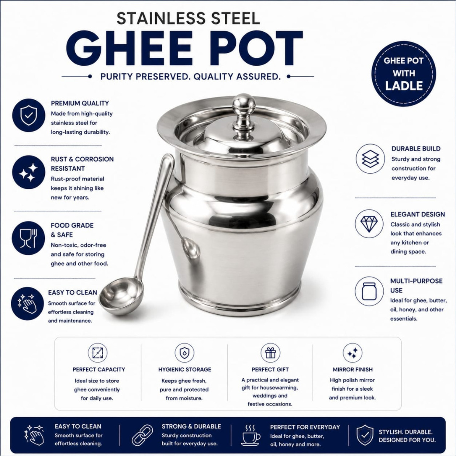 Image of ECOLEX Stainless Steel Grocery Container - 400 ml (Pack of 2, Silver)