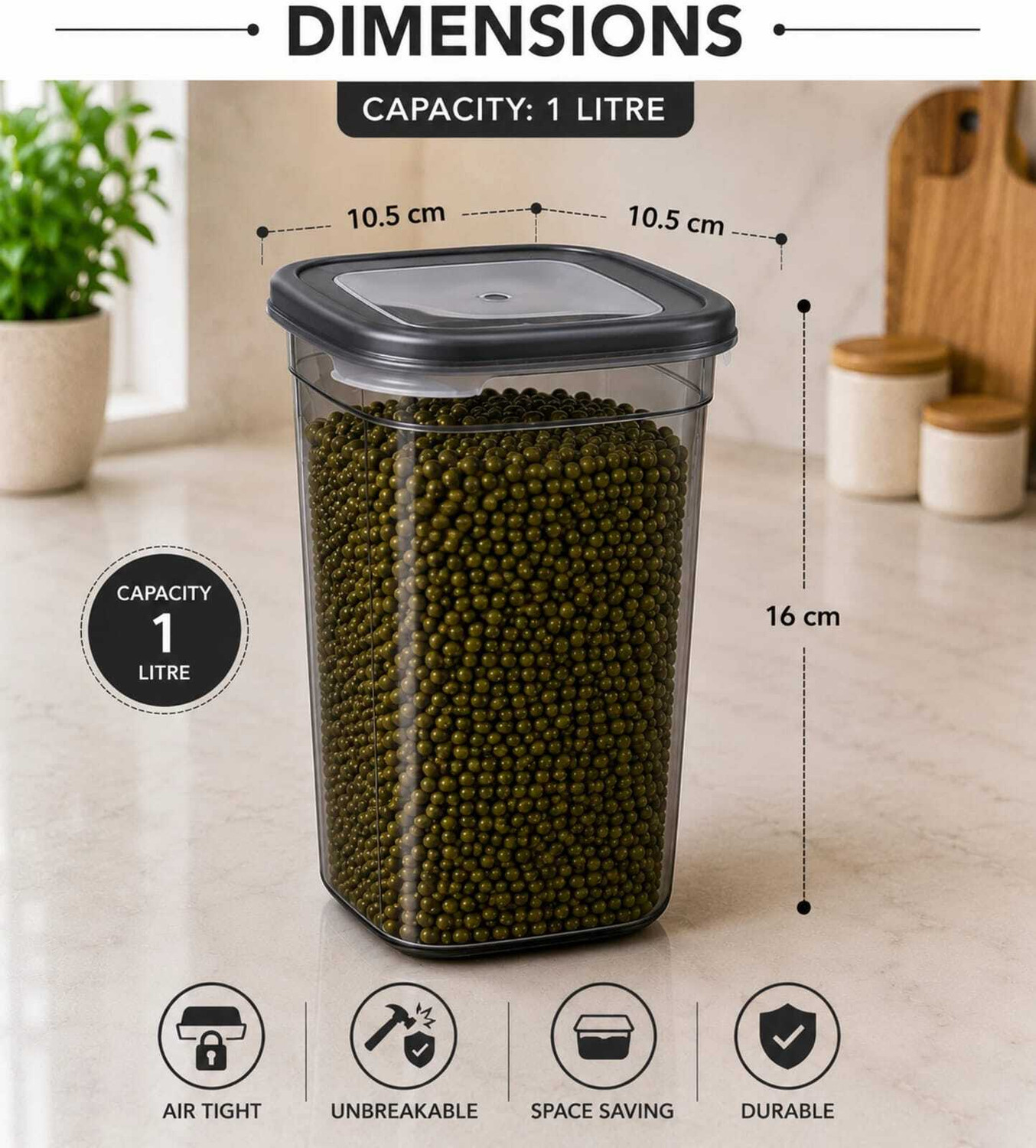 Image of Homemet Plastic Grocery Container - 1200 ml