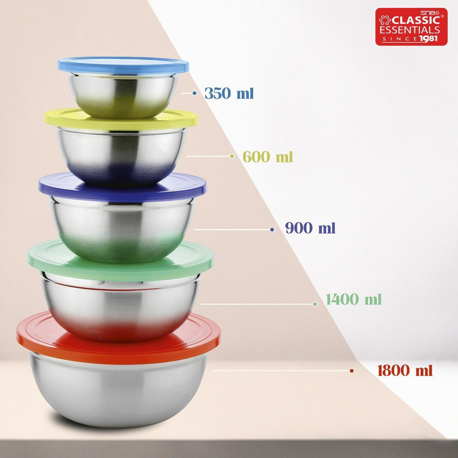 Image of Classic Essentials Steel Fridge Container - 1800 ml, 900 ml, 1400 ml, 600 ml, 350 ml